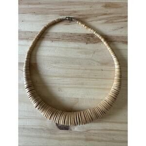 Vintage Wooden Tapered Disc Necklace in Tan 18" long